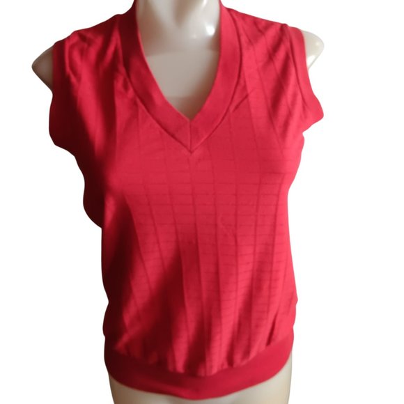 Women's Medium Vintage 70's Sleeveless V-Neck Knitted Womens Top Ribbed Textured - Picture 1 of 6